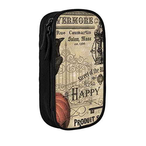 yazs - Estuche para lápices, organizador con cremallera, caja de almacenamiento para oficina, escuela, diseño de cuervo vintage, calabaza, caza feliz