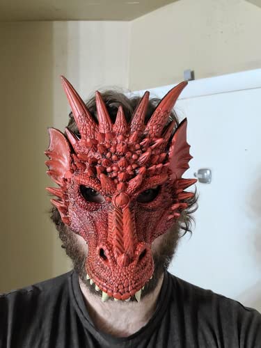 Yeeteesy Máscara de dragón de Halloween, máscara de dragón, cosplay, fiesta, regalo, accesorios para niños, niñas y adultos (máscara roja)