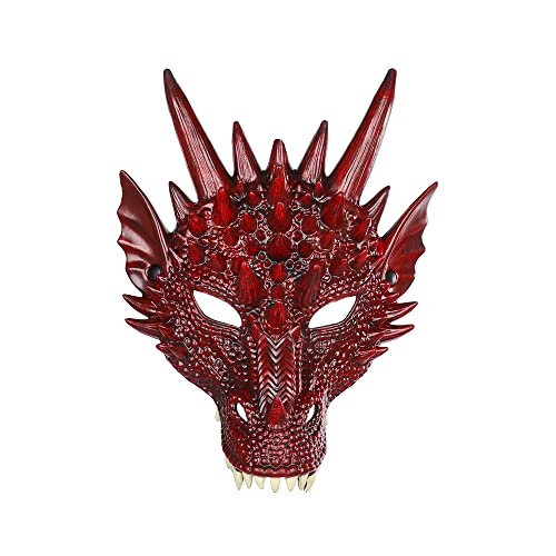 Yeeteesy Máscara de dragón de Halloween, máscara de dragón, cosplay, fiesta, regalo, accesorios para niños, niñas y adultos (máscara roja)