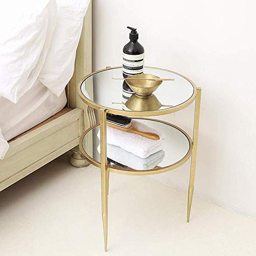 YFFTTKD Mesa de Metal con Extremo de café con Mesa Auxiliar Redonda de Vidrio de Doble Capa para Sala de Estar, Muebles de Dormitorio de Oficina