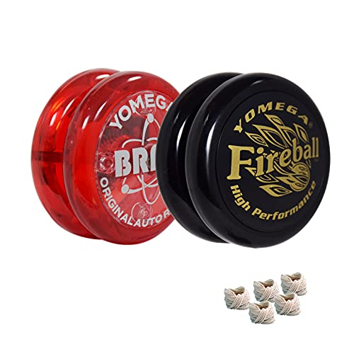 Yomega 2 Spinners legendarios El Yoyo original con un cerebro y bola de fuego Transeje Yo-Yo. Principiante, Intermedio y Pro Level String Trick Play. Incluye 5 cuerdas extra (Fireball-Brain-Black-Red)