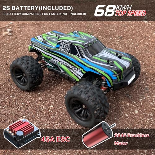 YONCHER YC380 Pro Coche Teledirigido Adulto,1/16 Brushless Motor 62+Km/h 4WD Offroad Coche RC Truck,4x4 Crawler Camiones con 2 Baterías para Niños