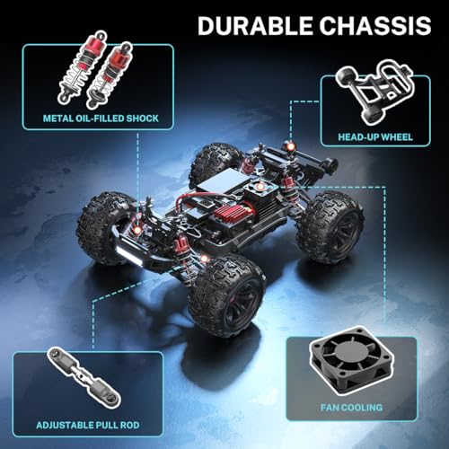 YONCHER YC380 Pro Coche Teledirigido Adulto,1/16 Brushless Motor 62+Km/h 4WD Offroad Coche RC Truck,4x4 Crawler Camiones con 2 Baterías para Niños