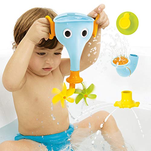 Yookidoo Baby Bath Toy - FunEleFun Fill 'N' Sprinkle Elephant Trunk Embudo con 3 Accesorios Intercambiables, diversión para el baño Que promueve el Aprendizaje