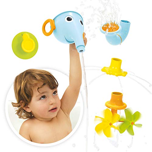 Yookidoo Baby Bath Toy - FunEleFun Fill 'N' Sprinkle Elephant Trunk Embudo con 3 Accesorios Intercambiables, diversión para el baño Que promueve el Aprendizaje