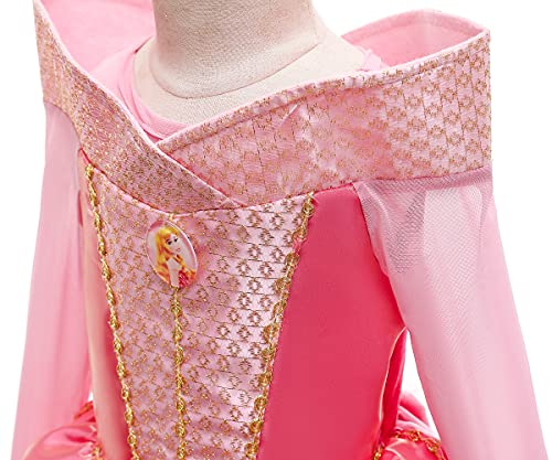 YOSICIL Disfraz Princesa Aurora para Niña Disfraz Bella Durmiente Manga Larga con 6Pcs Accesorio Dulce Princesa Cosplay Vestido para Cumpleaños Halloween Fiesta，Rosa,140