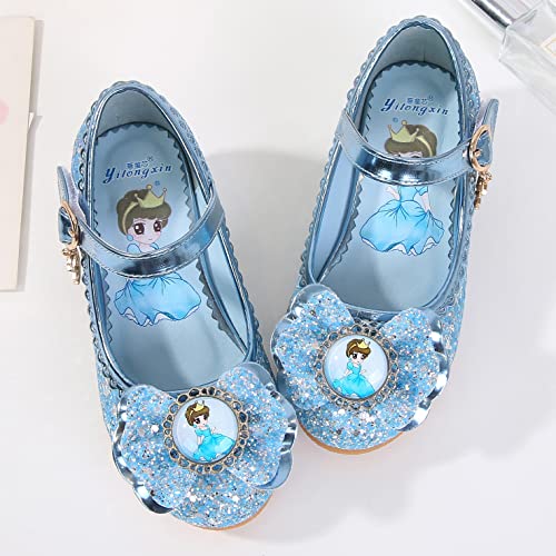 YOSICIL Disfraz Princesa Zapatos Frozen Elsa Zapatos de Lentejuelas Antideslizante Niñas Zapatos de Tacón Velcro Zapatillas de Baile para Vestir Fiesta Cumpleaños Boda Infantil,Azul 1,29