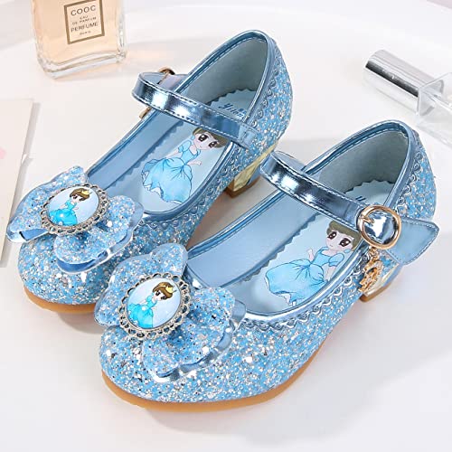 YOSICIL Disfraz Princesa Zapatos Frozen Elsa Zapatos de Lentejuelas Antideslizante Niñas Zapatos de Tacón Velcro Zapatillas de Baile para Vestir Fiesta Cumpleaños Boda Infantil,Azul 1,29