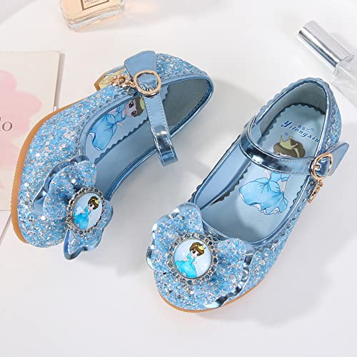 YOSICIL Disfraz Princesa Zapatos Frozen Elsa Zapatos de Lentejuelas Antideslizante Niñas Zapatos de Tacón Velcro Zapatillas de Baile para Vestir Fiesta Cumpleaños Boda Infantil,Azul 1,29