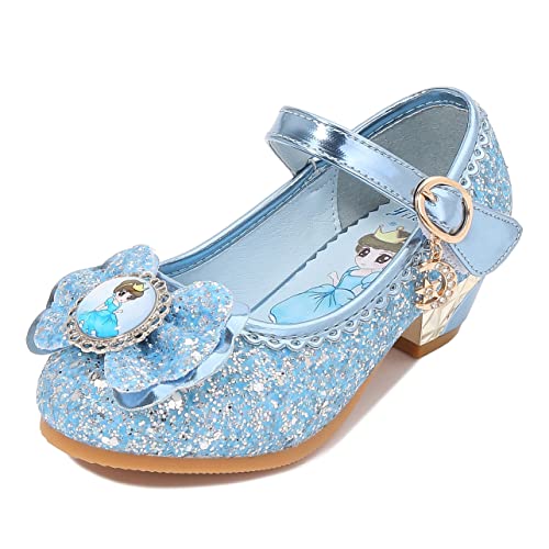 YOSICIL Disfraz Princesa Zapatos Frozen Elsa Zapatos de Lentejuelas Antideslizante Niñas Zapatos de Tacón Velcro Zapatillas de Baile para Vestir Fiesta Cumpleaños Boda Infantil,Azul 1,29