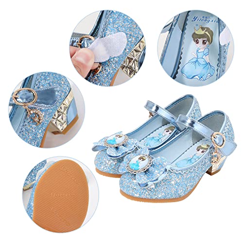 YOSICIL Disfraz Princesa Zapatos Frozen Elsa Zapatos de Lentejuelas Antideslizante Niñas Zapatos de Tacón Velcro Zapatillas de Baile para Vestir Fiesta Cumpleaños Boda Infantil,Azul 1,29