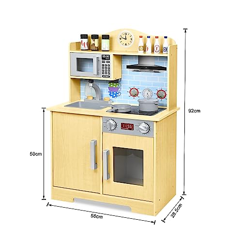 YRHome Cocina Infantil de Madera, Accesorios de Cocina, Cocina de Madera, Cocina de muñecas, Cocina de Juguetes, Juego de rol,Regalo para niños a Partir de 3 años, 56 x 28,5 x 92 cm