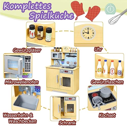 YRHome Cocina Infantil de Madera, Accesorios de Cocina, Cocina de Madera, Cocina de muñecas, Cocina de Juguetes, Juego de rol,Regalo para niños a Partir de 3 años, 56 x 28,5 x 92 cm