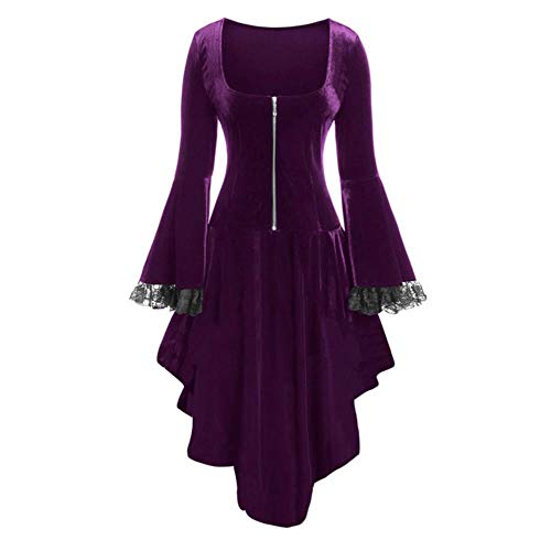 YUANCHENG Minivestido con Cremallera de Manga Larga con Patchwork de Encaje de Halloween Vintage para Mujer, 02, L2