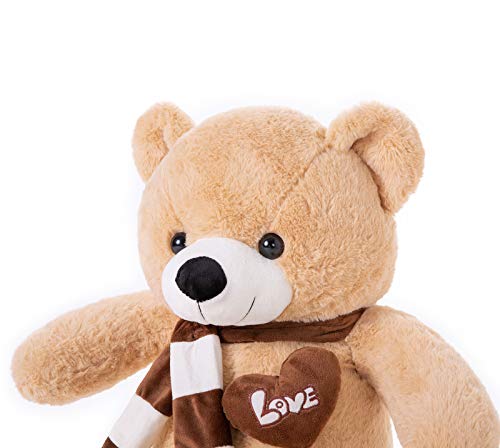 YunNasi Oso de Peluche Grande Animales de Peluche Juguetes Oso Suave con Bufanda Cojín de Felpa Teddy (Marrón Claro, Medio)