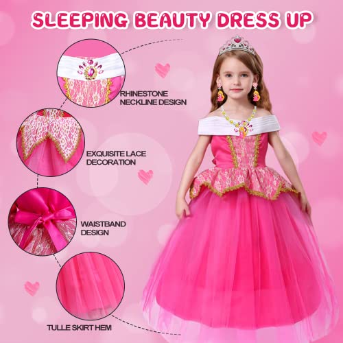 YYDSXK Disfraz Princesa Niña, Disfraz Bella Durmiente Niña con Conjuntos de Collar de Corona Princesa, Aurora Vestido Princesa Niña, Disfraz Aurora Vestido Elegante para Cosplay Cumpleaños (110)