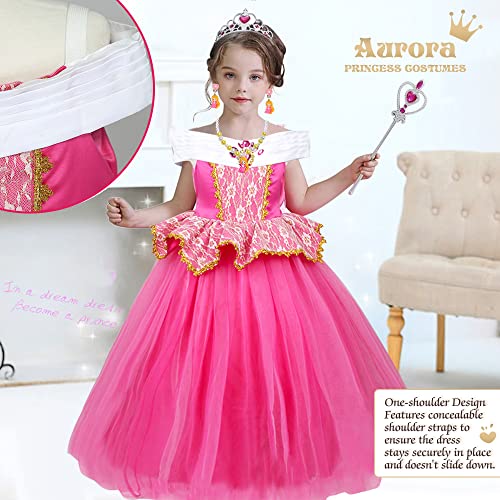 YYDSXK Disfraz Princesa Niña, Disfraz Bella Durmiente Niña con Conjuntos de Collar de Corona Princesa, Aurora Vestido Princesa Niña, Disfraz Aurora Vestido Elegante para Cosplay Cumpleaños (110)