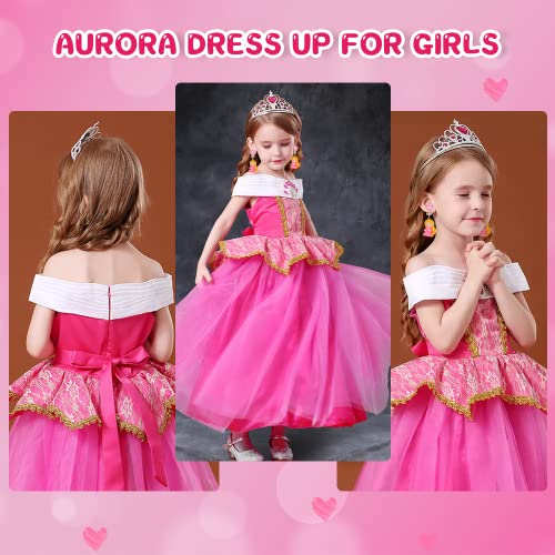 YYDSXK Disfraz Princesa Niña, Disfraz Bella Durmiente Niña con Conjuntos de Collar de Corona Princesa, Aurora Vestido Princesa Niña, Disfraz Aurora Vestido Elegante para Cosplay Cumpleaños (110)