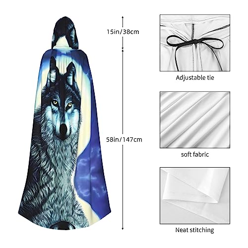 YYHHAOFA Capa con capucha de Halloween para adultos, disfraz de fiesta de cosplay para hombres y mujeres, estampado de lobo bajo la luna, Lobo bajo la luna, talla única