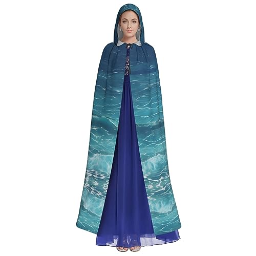 YYHHAOFA Capa con capucha de Halloween para adultos, disfraz de fiesta de cosplay para hombres y mujeres, patrón de mar azul profundo, negro, azul (the deep blue sea), talla única