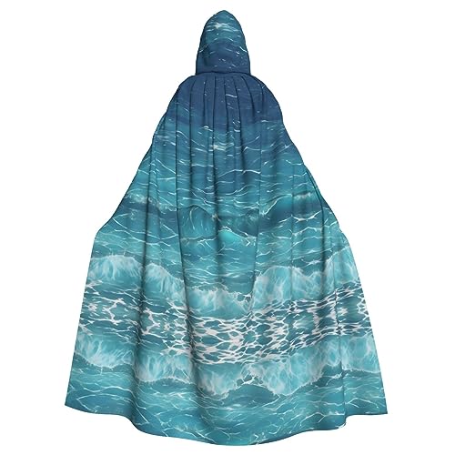 YYHHAOFA Capa con capucha de Halloween para adultos, disfraz de fiesta de cosplay para hombres y mujeres, patrón de mar azul profundo, negro, azul (the deep blue sea), talla única