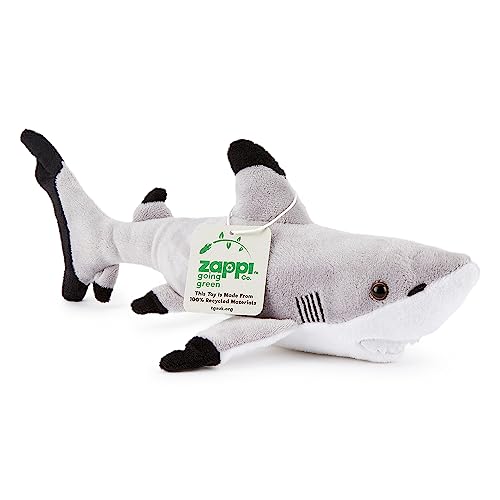 Zappi Co Peluche de Tiburón con Punta Negra 100% Reciclado (30cm de Largo) Relleno, Suave, Acogedor, colección de Animales ecológica para el Primer niño recién Nacido