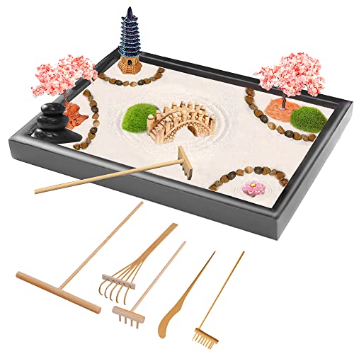 Zen Garden Kit de alivio del estrés 28 x 20 cm juego de regalo de meditación japonesa para decoración de la oficina en casa accesorios de meditación bonito paquete de regalos japoneses para mujeres