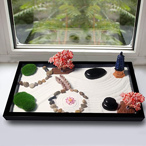 Zen Garden Kit de alivio del estrés 28 x 20 cm juego de regalo de meditación japonesa para decoración de la oficina en casa accesorios de meditación bonito paquete de regalos japoneses para mujeres