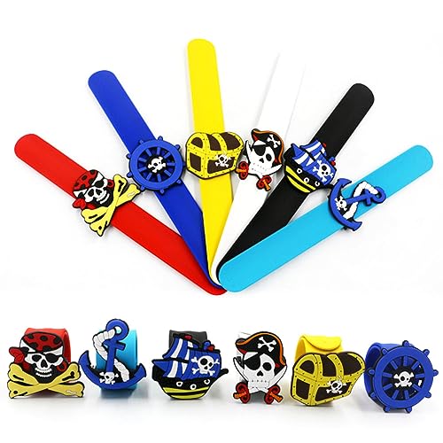 ZGCXRTO 6 PCS Piratas Pulseras Slap,Juego de Pulseras Pirata,Pulseras Coloridas a Presión para Niños Accesorios de Decoración Pirata Niños y Niñas Fiestas de Cumpleaños Pulseras