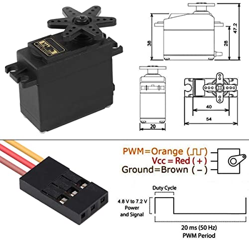 ZHITING 2Pcs Servo analógico Gear Servo 20KG Torque Digital de Alta Velocidad Servo Motor para Smart Car Robot Barco RC Helicóptero (ángulo de Control 180)