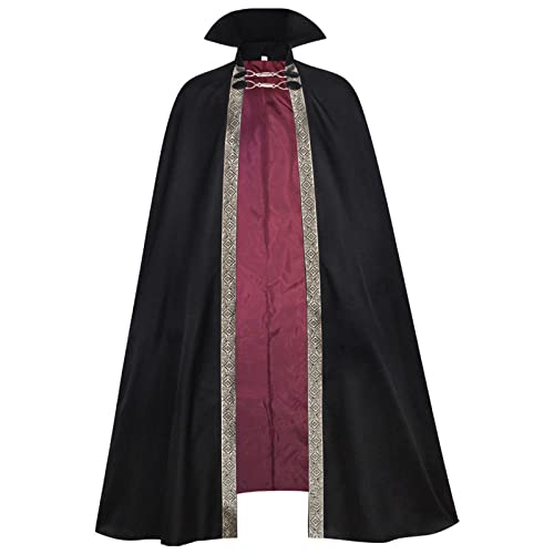 Zldhxyf Ropa medieval para hombre, cárdigan largo con capucha, informal, retro, gótico, monocolor, cosplay, fiesta, escenario, disfraz de Marceline, disfraz de cosplay, Negro , L