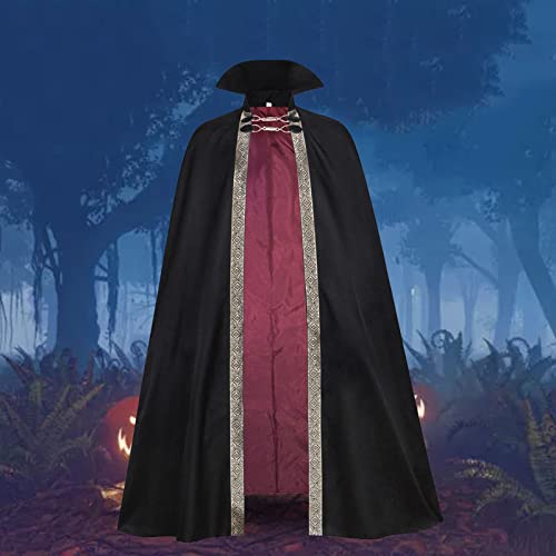 Zldhxyf Ropa medieval para hombre, cárdigan largo con capucha, informal, retro, gótico, monocolor, cosplay, fiesta, escenario, disfraz de Marceline, disfraz de cosplay, Negro , L