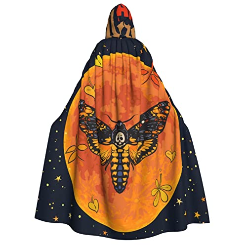 ZORIN Capa unisex con capucha para adultos, capa de juego de rol, disfraz de Halloween con cabeza de muerte 3D, Hawkmoth en luna llena, disfraz de fiesta de Navidad para diablo, bruja, vampiro,