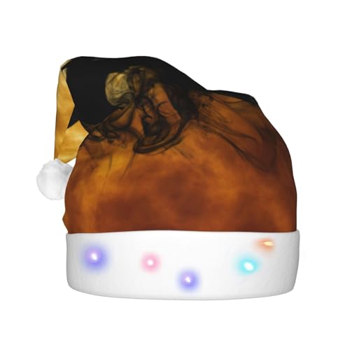 ZORIN Sombreros de Navidad con luces brillantes, luna llena, humo, murciélago, araña, adorno de felpa, unisex, sombrero de Papá Noel para vacaciones, suministros de fiesta, cosplay, adorno de Navidad