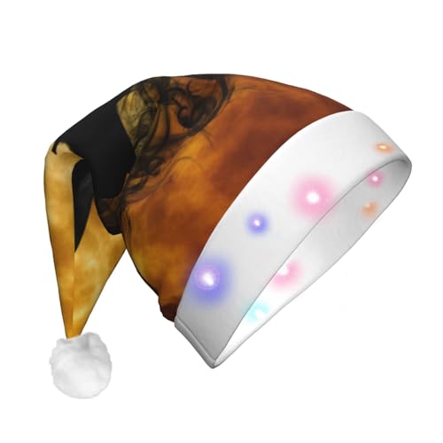 ZORIN Sombreros de Navidad con luces brillantes, luna llena, humo, murciélago, araña, adorno de felpa, unisex, sombrero de Papá Noel para vacaciones, suministros de fiesta, cosplay, adorno de Navidad