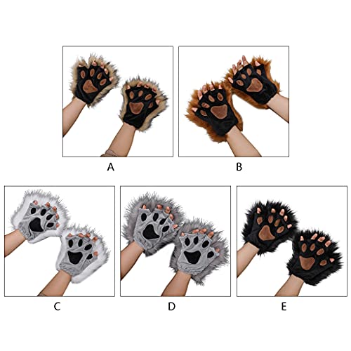 1 par de guantes hinchados de pata medio dedo guantes de anime gótico peludo, D, D