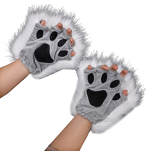 1 par de guantes hinchados de pata medio dedo guantes de anime gótico peludo, D, D