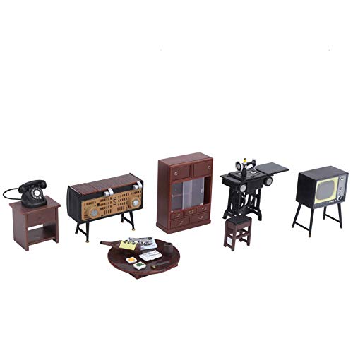 1:18 Juego de Muebles para muñecas en Miniatura, Mesa en Miniatura simulada en Miniatura máquina de Coser por Radio teléfono casa de muñecas Juguete decoración del hogar Escena de Disparo