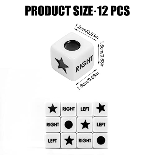 12 Piezas Dados para Juego Central Izquierdo Derecho, Plástico Dados Solo para Centro Izquierdo Derecho 16mm Accesorio para Dados para Juegos de Mesa Entretenimiento