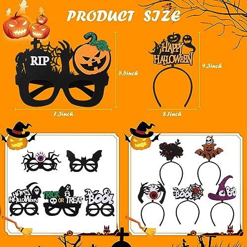 12 piezas de Halloween manualidades gafas Halloween diadema Halloween disfraz arañas murciélago calabaza esqueleto bruja decoración Halloween fiesta cosplay disfraz mascarada decoración