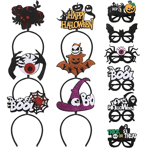 12 piezas de Halloween manualidades gafas Halloween diadema Halloween disfraz arañas murciélago calabaza esqueleto bruja decoración Halloween fiesta cosplay disfraz mascarada decoración