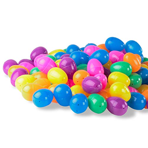 144 unidades de huevos de Pascua de plástico Surprise Toys bolsas de colores surtidos brillantes conchas vacías, cestas de manualidades para juegos de caza de fiesta (tamaño regular)