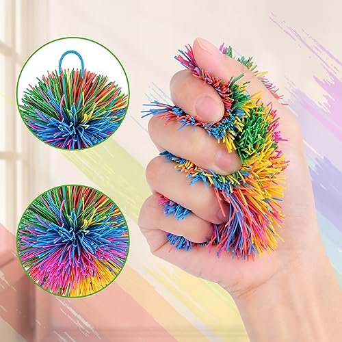 15 Piezas Bola de Antiestrés, Bolas de Hilos de Inquietud Sensorial Bolas Stringy de Mono Bola de Goma Coloridas Bolas con Gran Bolsa de Almacenamiento