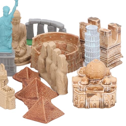 17PCS Miniatura Edificios Antiguos Juguetes Alrededor del Mundo Ciudad Miniaturas Edificios Pirámide Egipcia Modelo Kit Antiguo Egipto Juguetes Mini Mundo Antiguo Edificio Modelo