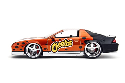1985 Chevy Camaro Z/28 Orange Metallic with Graphics and Chester Cheetah Diecast Figure Cheetos Hollywood Rides Series 1/24 Diecast Model Car by Jada 34384