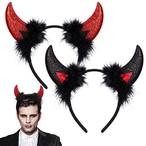 2pcs Cuernos Diablo Diadema Demonio Accesorio de Disfraz Diablesa Mujer Cuernos Demonio Accesorios Halloween para Adultos y Niños