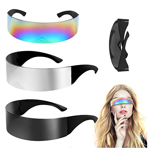 3 gafas de sol futuristas espejadas, gafas de fiesta, gafas rápidas, gafas de sol, gafas futuristas, juego de rol para Halloween, juego de rol para festivales