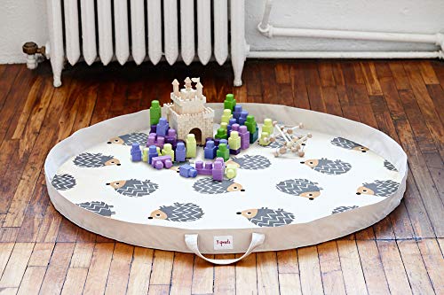 3 Sprouts, Alfombra de Juego y Bolsa 2 en 1, para Niños, de Algodón, Ideal para Jugar y Reorganizar Rápidamente los Juegos, Decorada con Erizo Gris, 112 cm