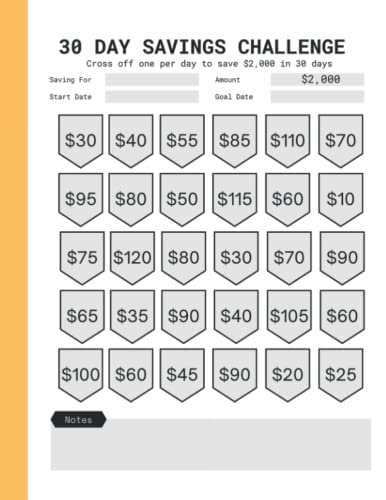 30 Day Money Challenge Tracker: $2k Savings Challenge In A Month - Daily Bingo Money Saving Chart To Help You Save 2,000 Dollars