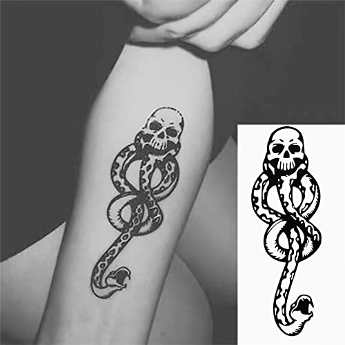 30 Piezas Dark Mark Death Eater Tattoos, Serpiente Calavera Marca Tenebrosa Tatuajes Temporales Serpiente Tattoo, Mamba Skull Tatuajes temporales para adultos Niños Halloween Cospla